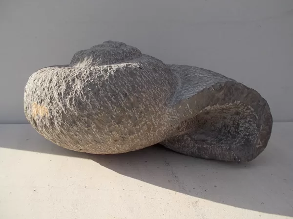 Escargot, en calcaire lacustre dur, Espagne. Taille; 25 x 22 x 15 cm.